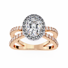 1.56 Carat Oval Cut Halo Solitaire Ring with Split Shank in 18K Gold – Wedding & Anniversary Ring for Women
