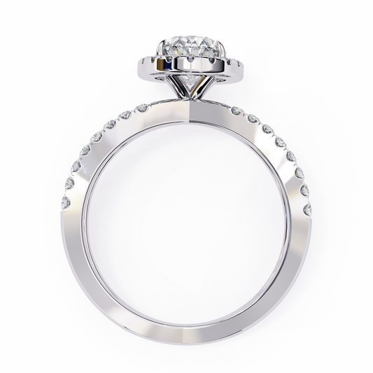 1.56 Carat Oval Cut Halo Solitaire Ring with Split Shank in 18K Gold – Wedding & Anniversary Ring for Women