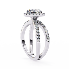 1.56 Carat Oval Cut Halo Solitaire Ring with Split Shank in 18K Gold – Wedding & Anniversary Ring for Women