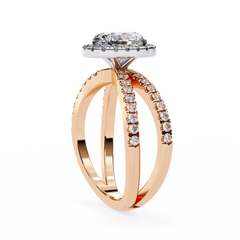 1.56 Carat Oval Cut Halo Solitaire Ring with Split Shank in 18K Gold – Wedding & Anniversary Ring for Women