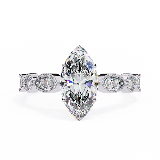 1.06 Carat Marquise Cut Beaded Lab-Grown Diamond Engagement Ring