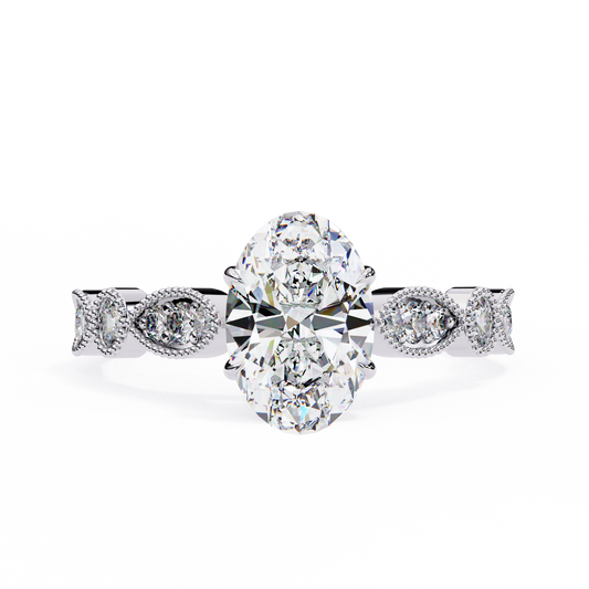 1.44 Carat Marquise Cut Beaded Lab-Grown Diamond Engagement Ring