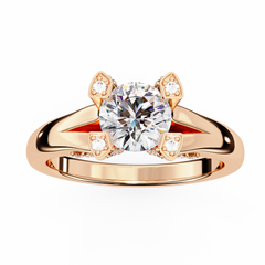 1.03 Carat Lab-Grown Diamond Engagement Ring in 18K Rose Gold – Crown Prong, Hidden Halo & Pavé Band