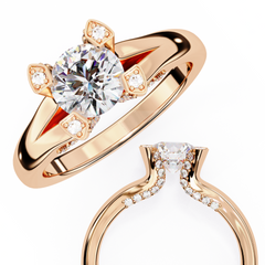1.03 Carat Lab-Grown Diamond Engagement Ring in 18K Rose Gold – Crown Prong, Hidden Halo & Pavé Band