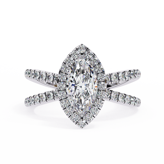 1.3 Carat Oval Cut Halo Solitaire Ring with Split Shank in 18K Gold – Wedding & Anniversary Ring for Women