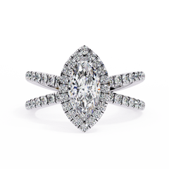 1.3 Carat Oval Cut Halo Solitaire Ring with Split Shank in 18K Gold – Wedding & Anniversary Ring for Women