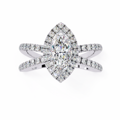 1.3 Carat Oval Cut Halo Solitaire Ring with Split Shank in 18K Gold – Wedding & Anniversary Ring for Women