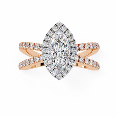 1.3 Carat Oval Cut Halo Solitaire Ring with Split Shank in 18K Gold – Wedding & Anniversary Ring for Women