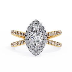 1.3 Carat Oval Cut Halo Solitaire Ring with Split Shank in 18K Gold – Wedding & Anniversary Ring for Women