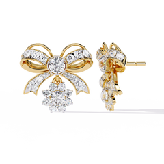 2.21 Carat Mode Bow and Drop Design Diamond Stud Earrings