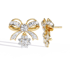 2.21 Carat Mode Bow and Drop Design Diamond Stud Earrings