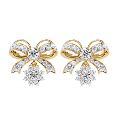 2.21 Carat Mode Bow and Drop Design Diamond Stud Earrings