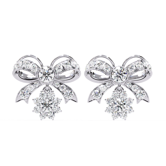 2.21 Carat Mode Bow and Drop Design Diamond Stud Earrings