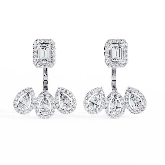 3.61 Carat Emerald and Pear-Cut Lab-Grown Diamond Stud Earrings in 14K Gold (Pair)