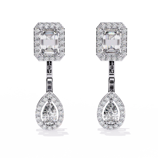 2.12 Carat Pear-Shaped Real Diamond Wedding Earrings in 14Kt Gold