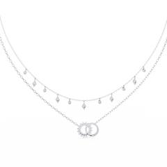 Round Aura Double-Layer Pendant Necklace with Chain 0.28Carat