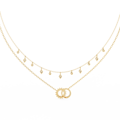 Round Aura Double-Layer Pendant Necklace with Chain 0.28Carat