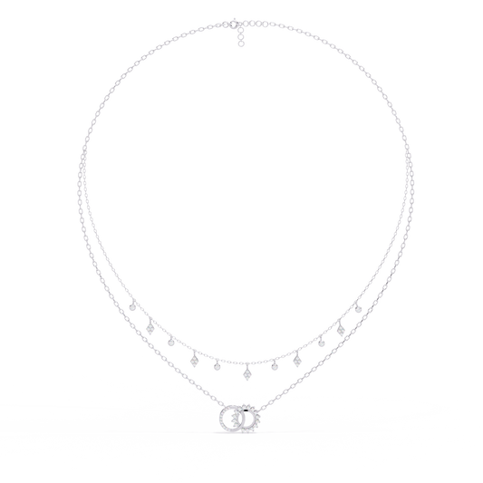 Round Aura Double-Layer Pendant Necklace with Chain 0.28Carat