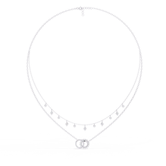 Round Aura Double-Layer Pendant Necklace with Chain 0.28Carat