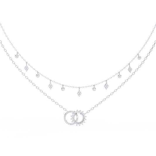 Round Aura Double-Layer Pendant Necklace with Chain 0.28Carat