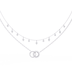 Round Aura Double-Layer Pendant Necklace with Chain 0.28Carat