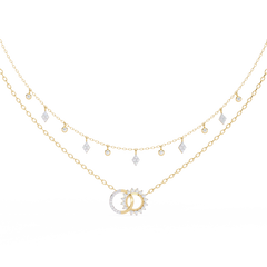 Round Aura Double-Layer Pendant Necklace with Chain 0.28Carat