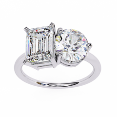 The Nicole 4.05 Carat Emerald & Round Cut Toi et Moi Engagement Ring