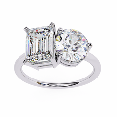 The Nicole 4.05 Carat Emerald & Round Cut Toi et Moi Engagement Ring