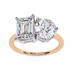 The Nicole 4.05 Carat Emerald & Round Cut Toi et Moi Engagement Ring