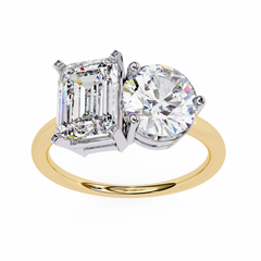 The Nicole 4.05 Carat Emerald & Round Cut Toi et Moi Engagement Ring