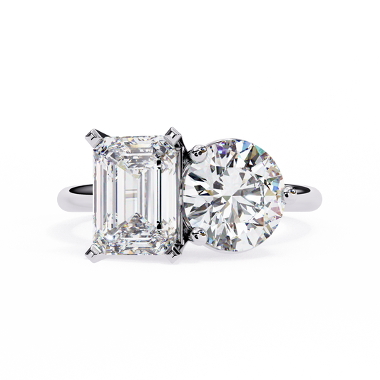 The Nicole 4.05 Carat Emerald & Round Cut Toi et Moi Engagement Ring